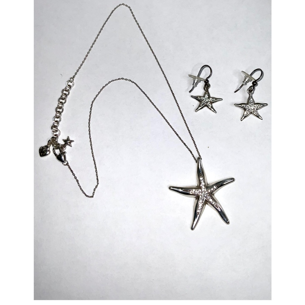 Starfish Silver & Rhinestones Necklace and Earring Set